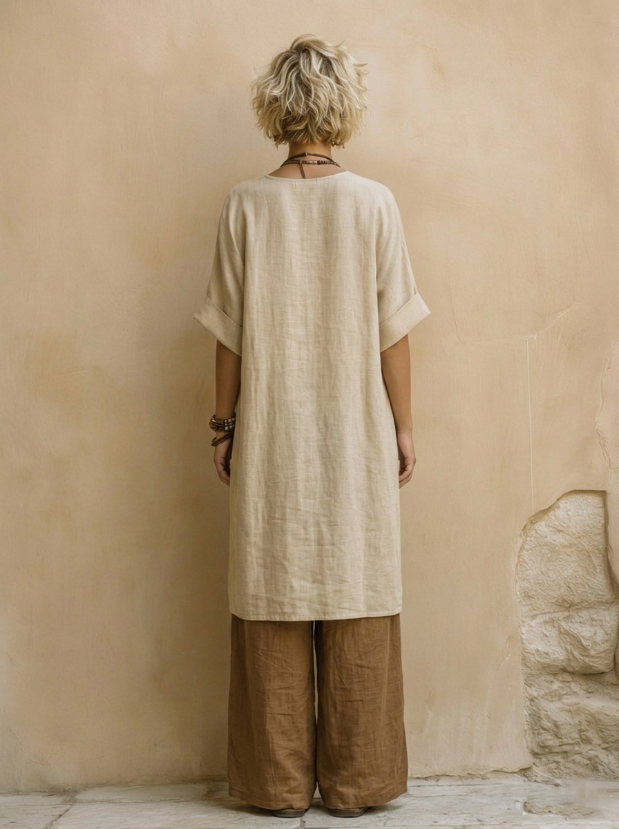 Giulia - Ensemble Bohémien Nomade en Trois Pièces en Gris Foncé et Marron avec Motif Tribal