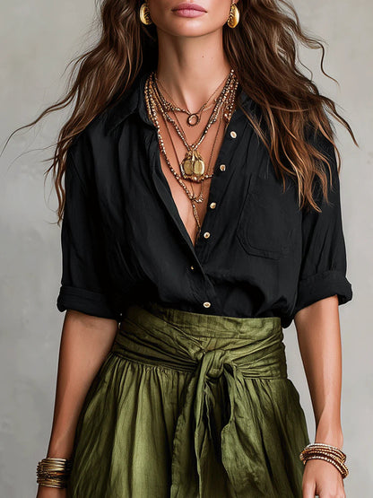 Vera | Ensemble robe midi en satin avec blouse assortie