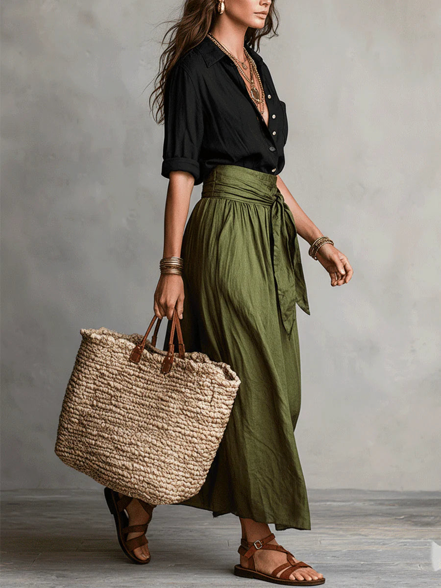Vera | Ensemble robe midi en satin avec blouse assortie