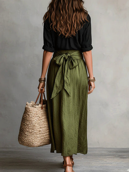 Vera | Ensemble robe midi en satin avec blouse assortie