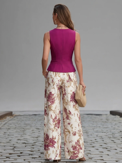 Ensemble de Pantalons Imprimé Floral Lila