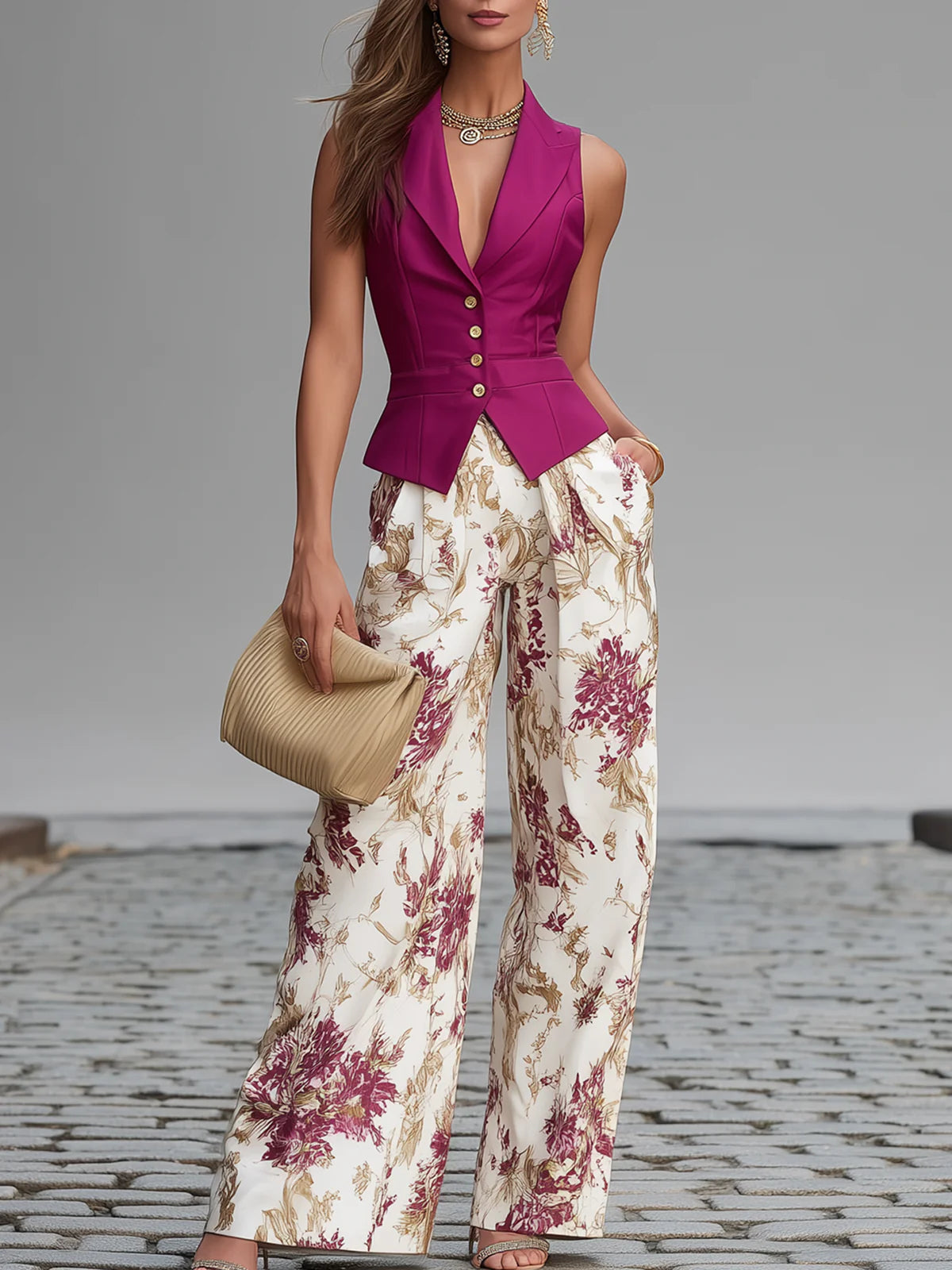 Ensemble de Pantalons Imprimé Floral Lila