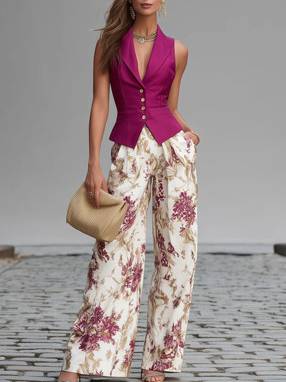 Ensemble de Pantalons Imprimé Floral Lila