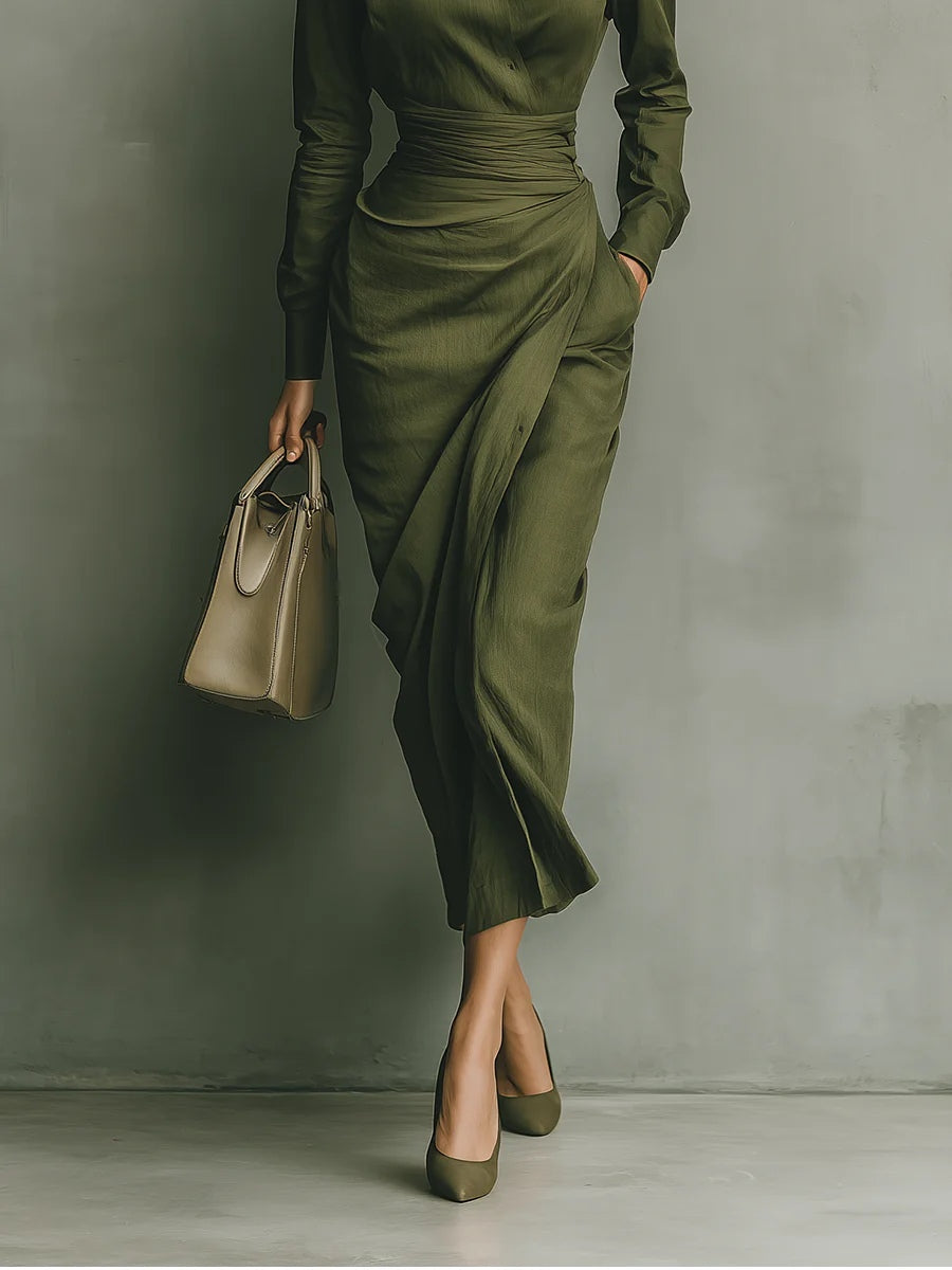 Noëlle™ | Robe maxi en vert olive