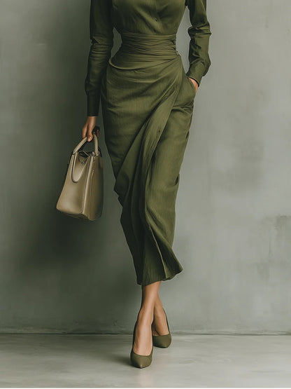 Noëlle™ | Robe maxi en vert olive