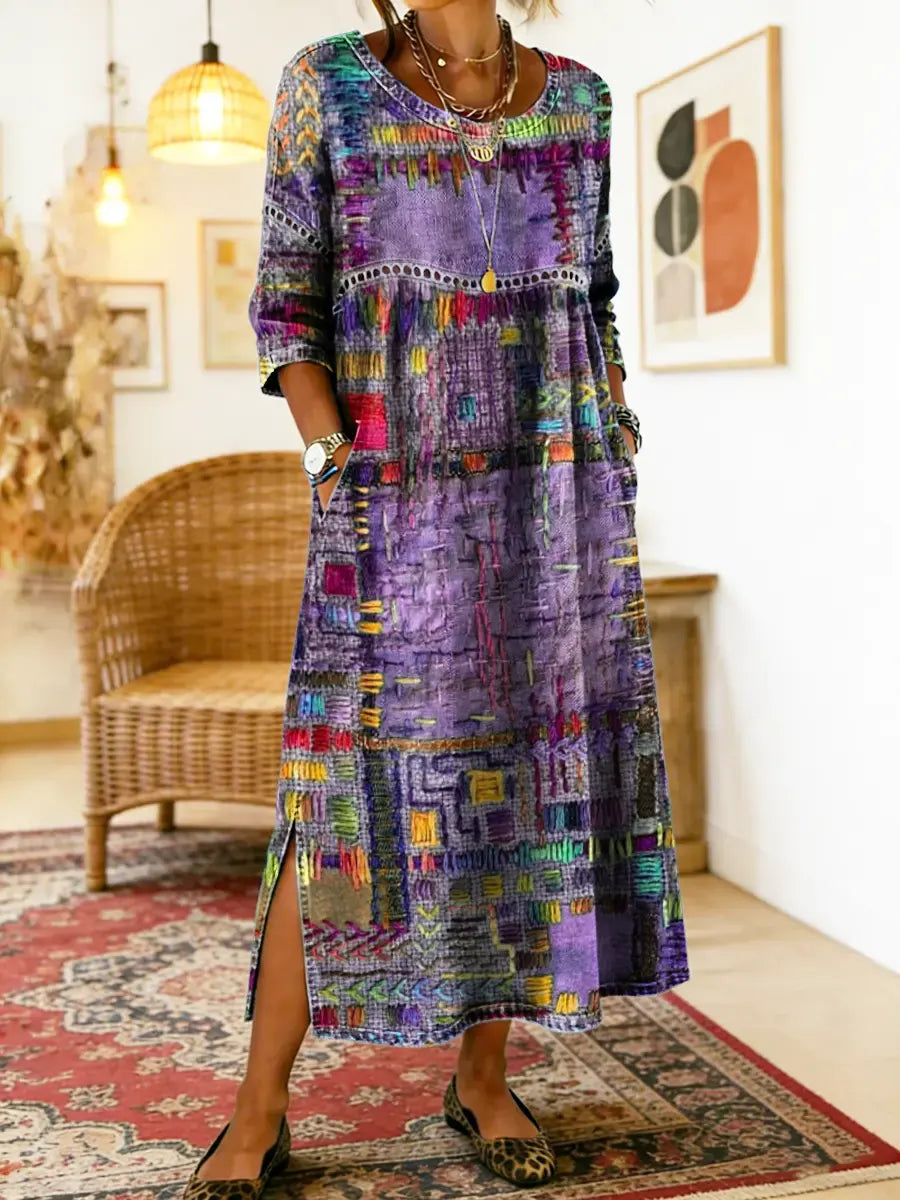 Manuela | Robe Imprimée avec Patchwork Ethnique