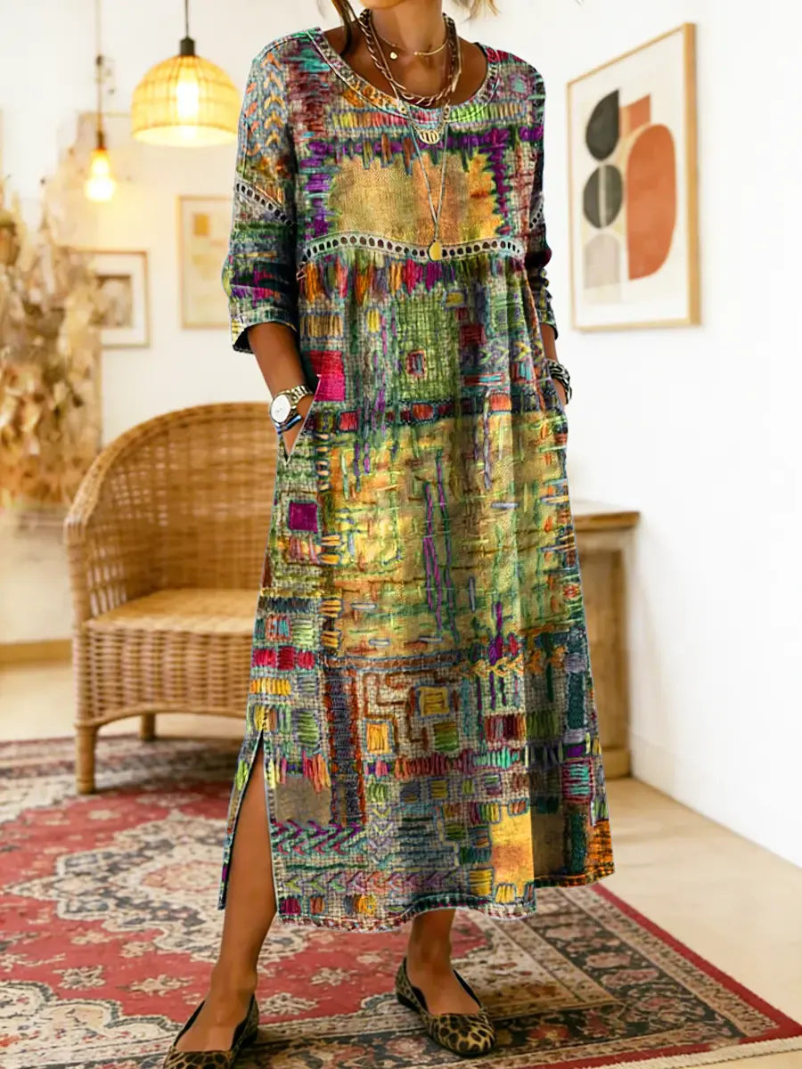 Manuela | Robe Imprimée avec Patchwork Ethnique