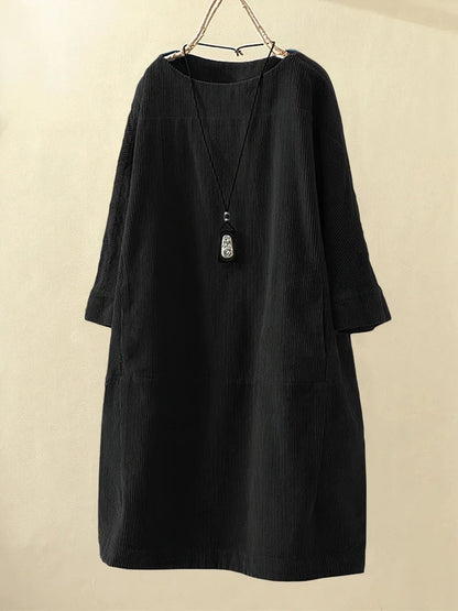 BRIDIE™ - Robe Midi en Velours Côtelé Coupe Décontractée