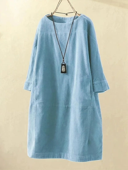 BRIDIE™ - Robe Midi en Velours Côtelé Coupe Décontractée