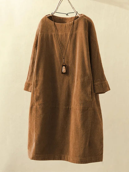 BRIDIE™ - Robe Midi en Velours Côtelé Coupe Décontractée