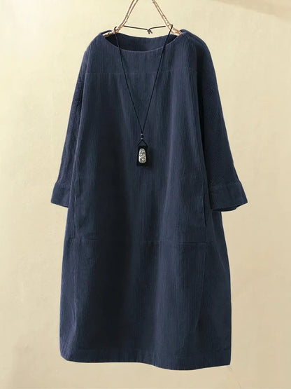BRIDIE™ - Robe Midi en Velours Côtelé Coupe Décontractée