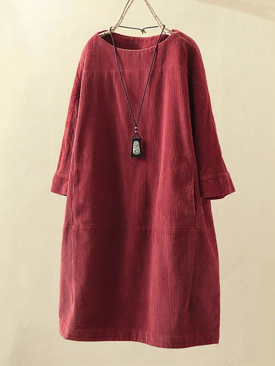BRIDIE™ - Robe Midi en Velours Côtelé Coupe Décontractée