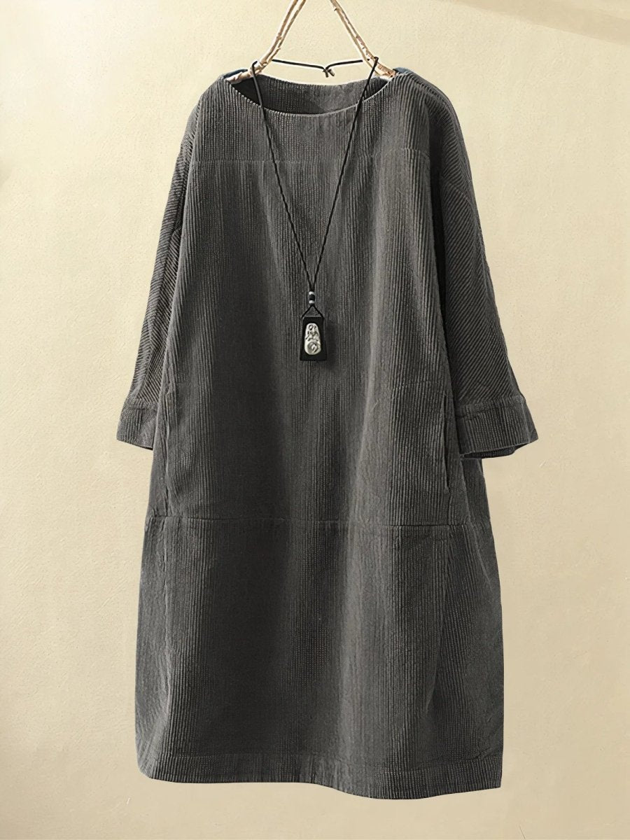 BRIDIE™ - Robe Midi en Velours Côtelé Coupe Décontractée