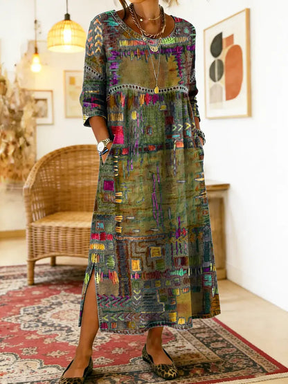 Manuela | Robe Imprimée avec Patchwork Ethnique