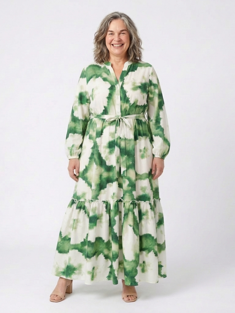 Sabine | Robe Maxi à Manches Longues et Ceinture à Nouer