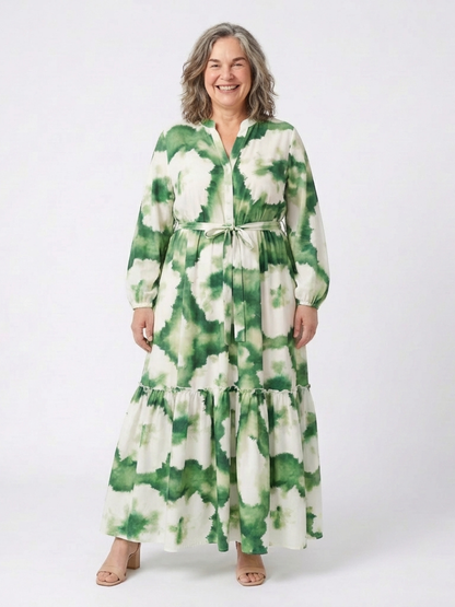Sabine | Robe Maxi à Manches Longues et Ceinture à Nouer
