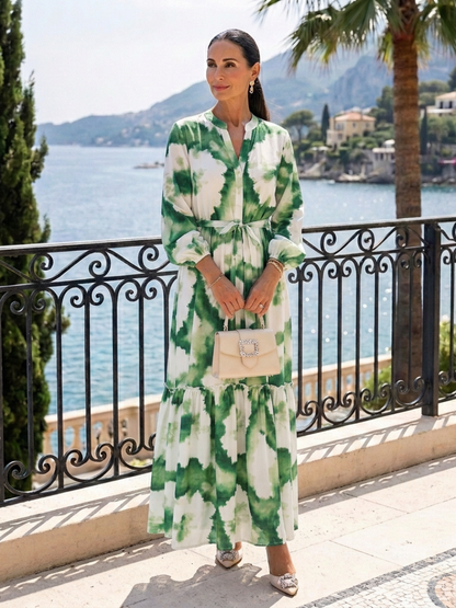 Sabine | Robe Maxi à Manches Longues et Ceinture à Nouer