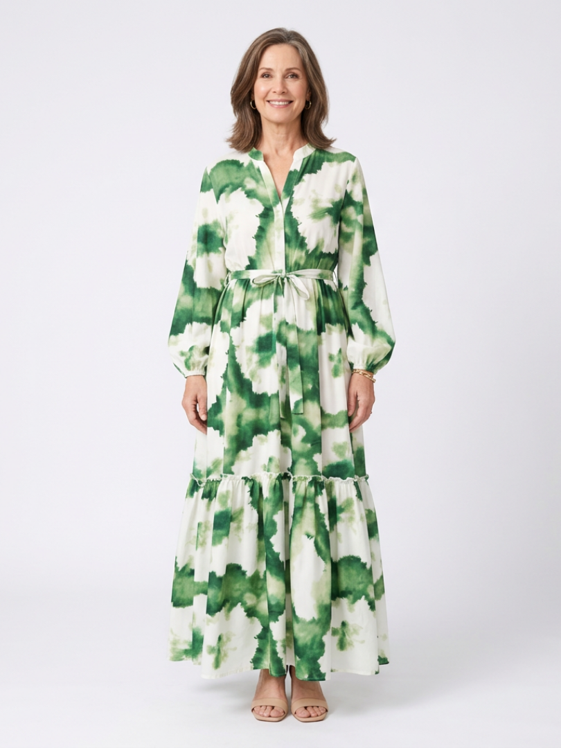 Sabine | Robe Maxi à Manches Longues et Ceinture à Nouer