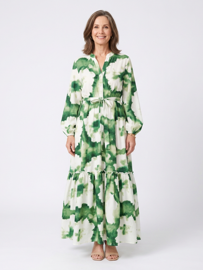 Sabine | Robe Maxi à Manches Longues et Ceinture à Nouer