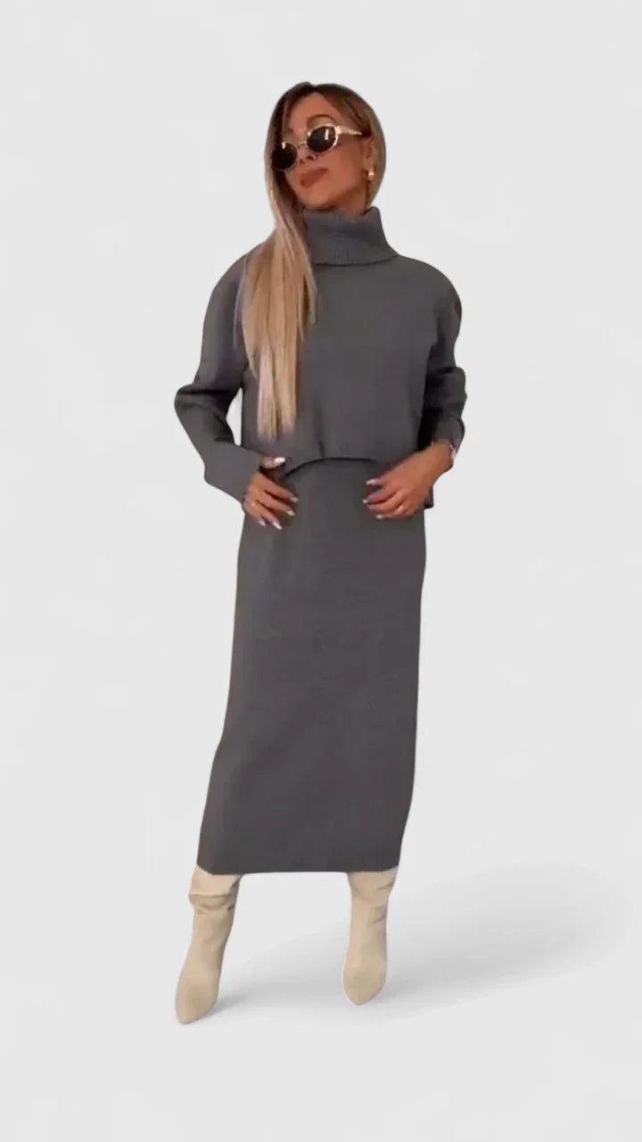 Chrystahl | Ensemble élégant robe et pull à col roulé