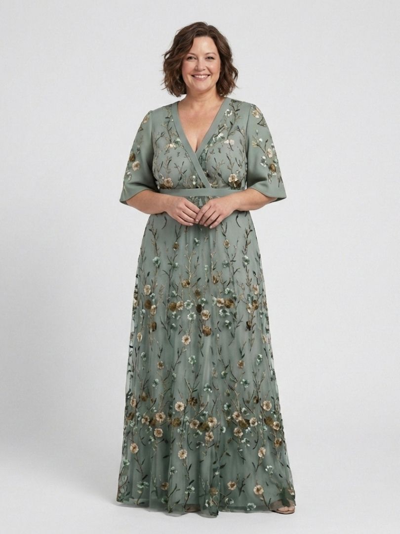 Evadne | Robe maxi à fleurs avec décolleté en V et manches courtes