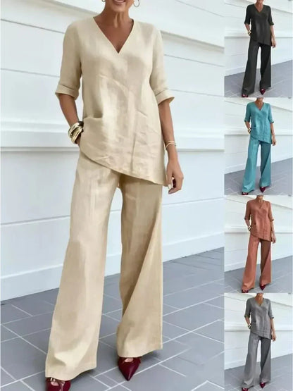 Susana | Ensemble Deux Pièces avec Top à Manches Courtes et Pantalons Droits