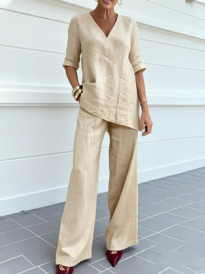 Susana | Ensemble Deux Pièces avec Top à Manches Courtes et Pantalons Droits