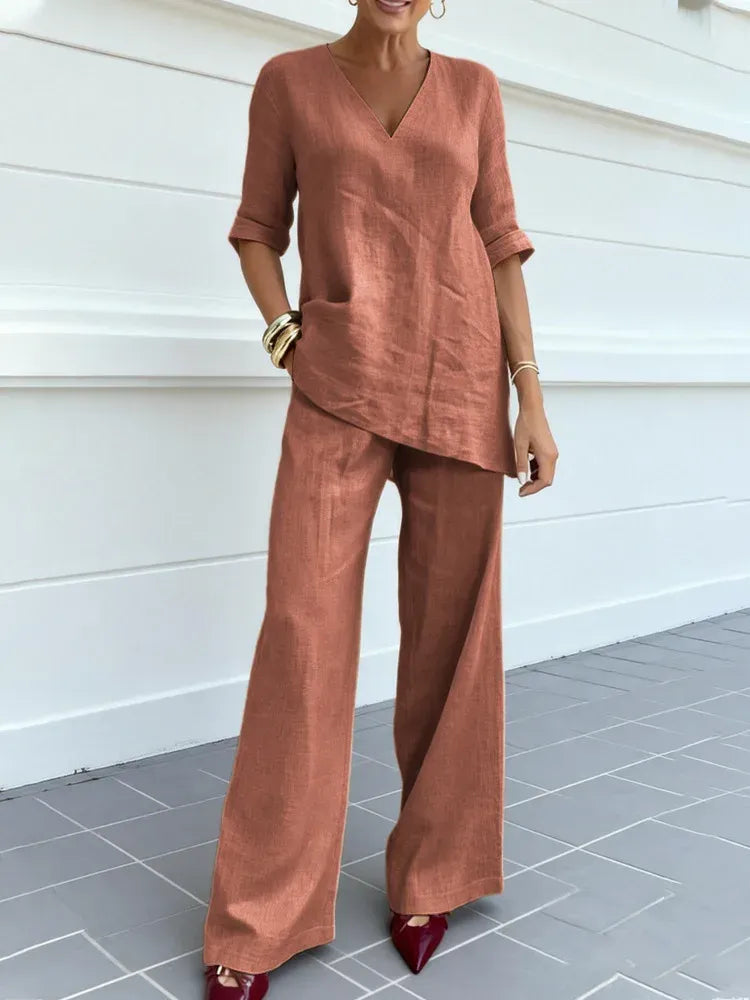 Susana | Ensemble Deux Pièces avec Top à Manches Courtes et Pantalons Droits