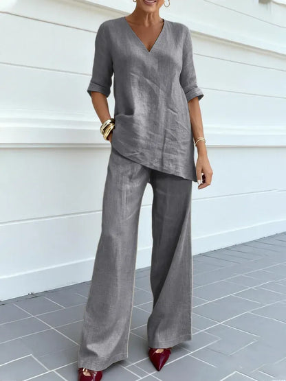Susana | Ensemble Deux Pièces avec Top à Manches Courtes et Pantalons Droits
