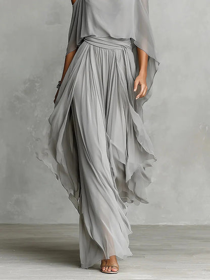 Isabela | Ensemble fluide gris avec top à bretelles spaghetti et pantalon léger