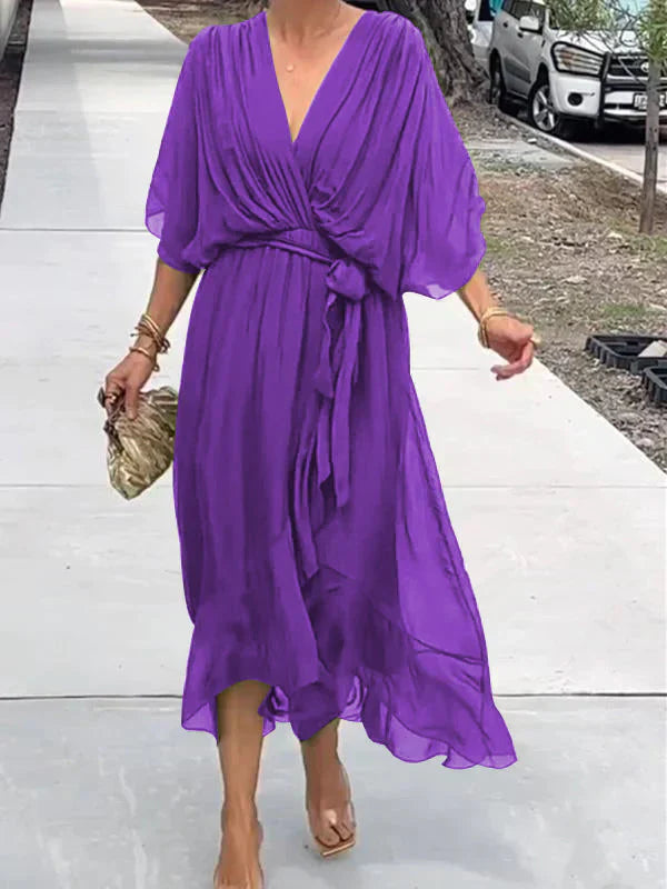 Avalon | Silk Mousseline Dress with V-Neckline