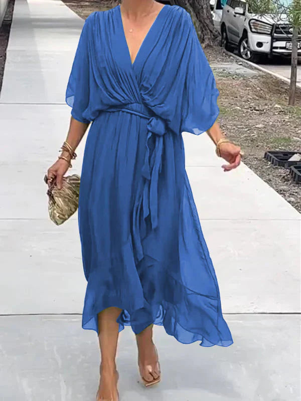 Avalon | Silk Mousseline Dress with V-Neckline