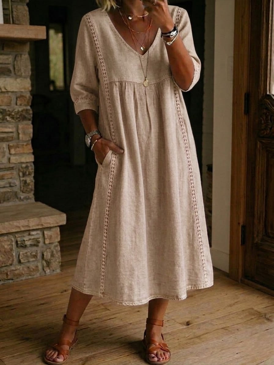 Sophie | Robe ample en lin et coton avec dentelle