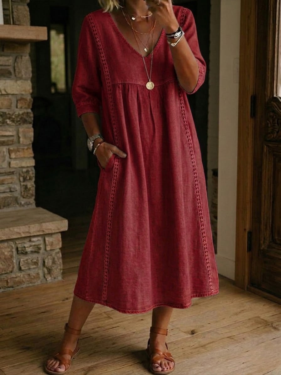 Sophie | Robe ample en lin et coton avec dentelle