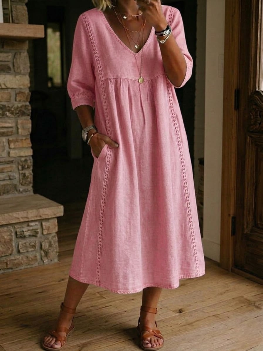 Sophie | Robe ample en lin et coton avec dentelle