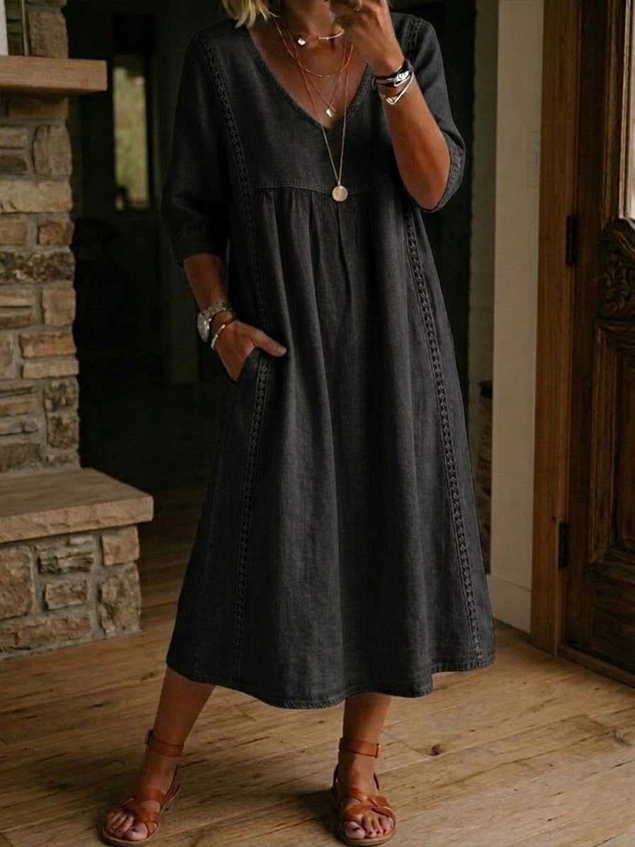 Sophie | Robe ample en lin et coton avec dentelle