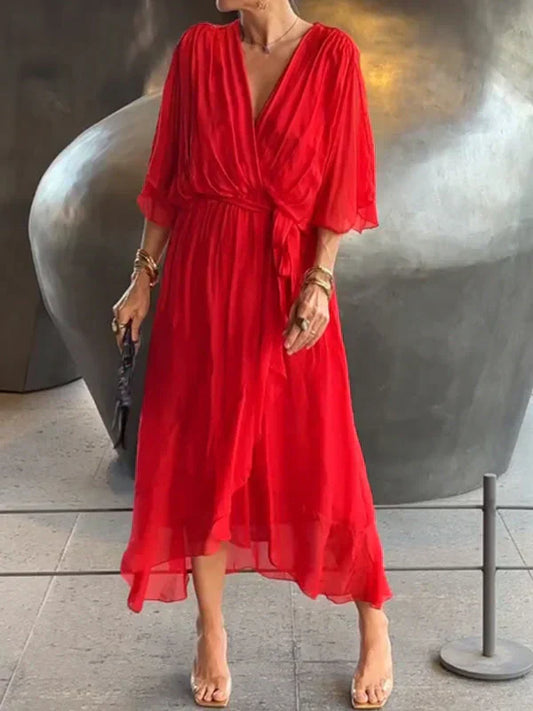 Avalon | Robe en mousseline de soie avec encolure en V