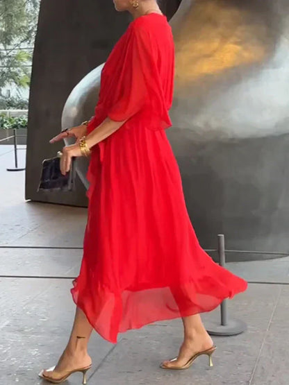 Avalon | Silk Mousseline Dress with V-Neckline